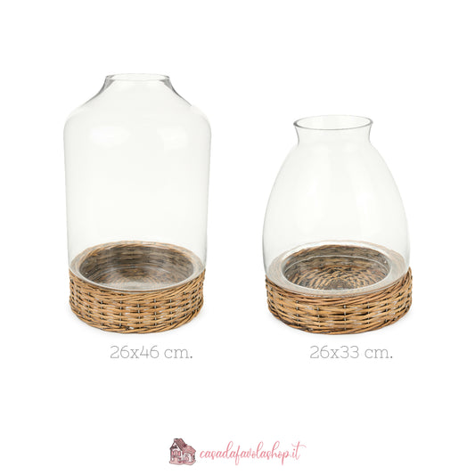 VASO IN VETRO E VIMINI